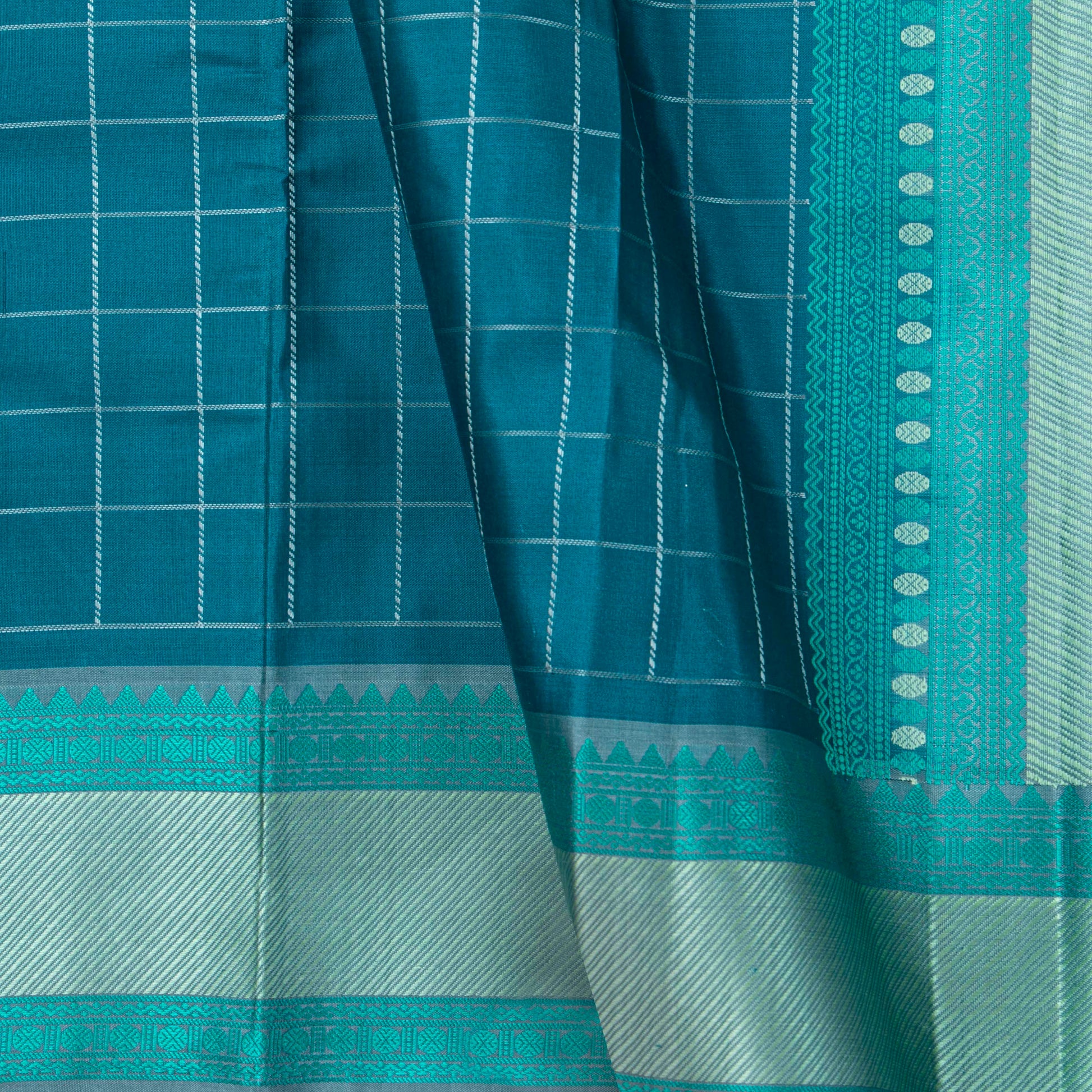Blue And Grey Kanchipuram Silk Saree With No Zari For Office Wear PV RM NZ 496 - Silk Sari - Panjavarnam PV RM NZ 496