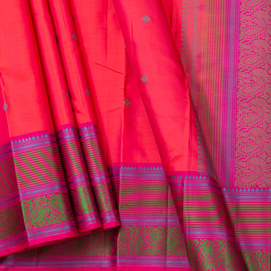 Pink Kanchipuram Silk Saree With No Zari For Office Wear PV RM NZ 503