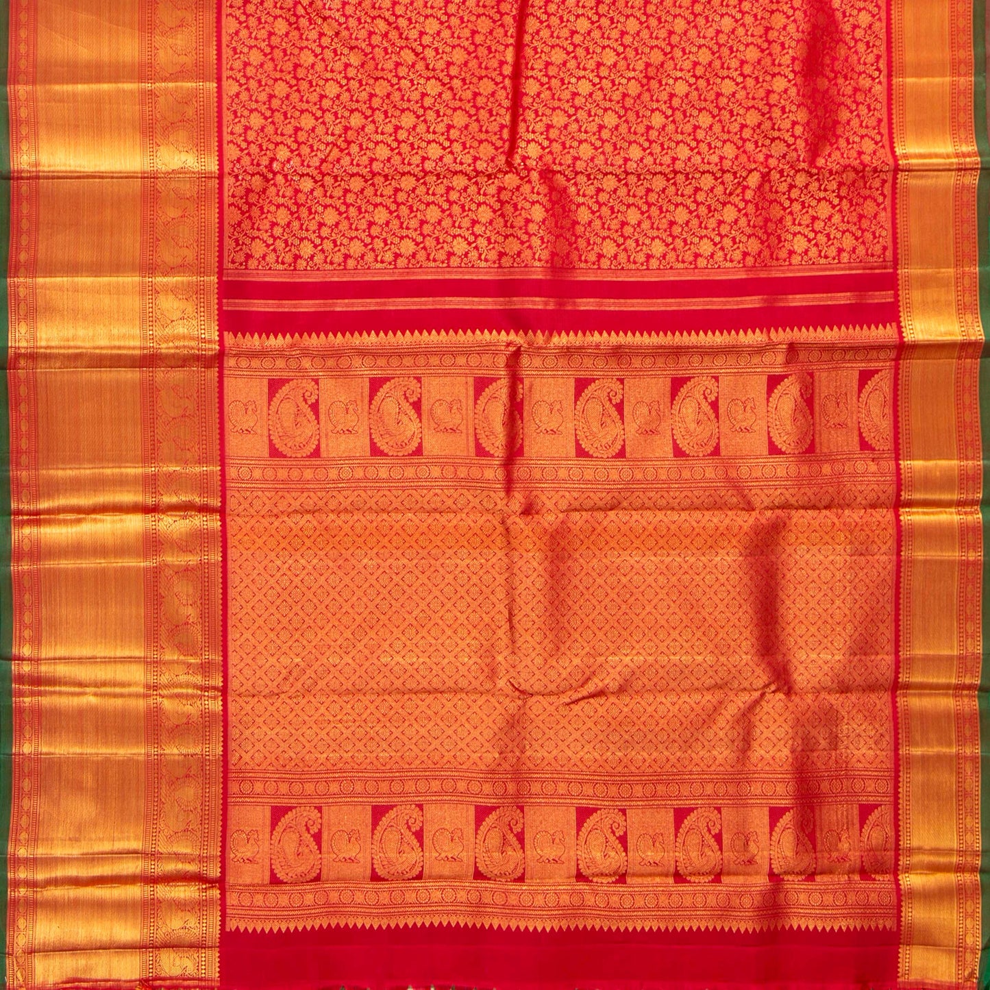 Red Kanchipuram Silk Saree For Bridal Wear PV NYC 1605