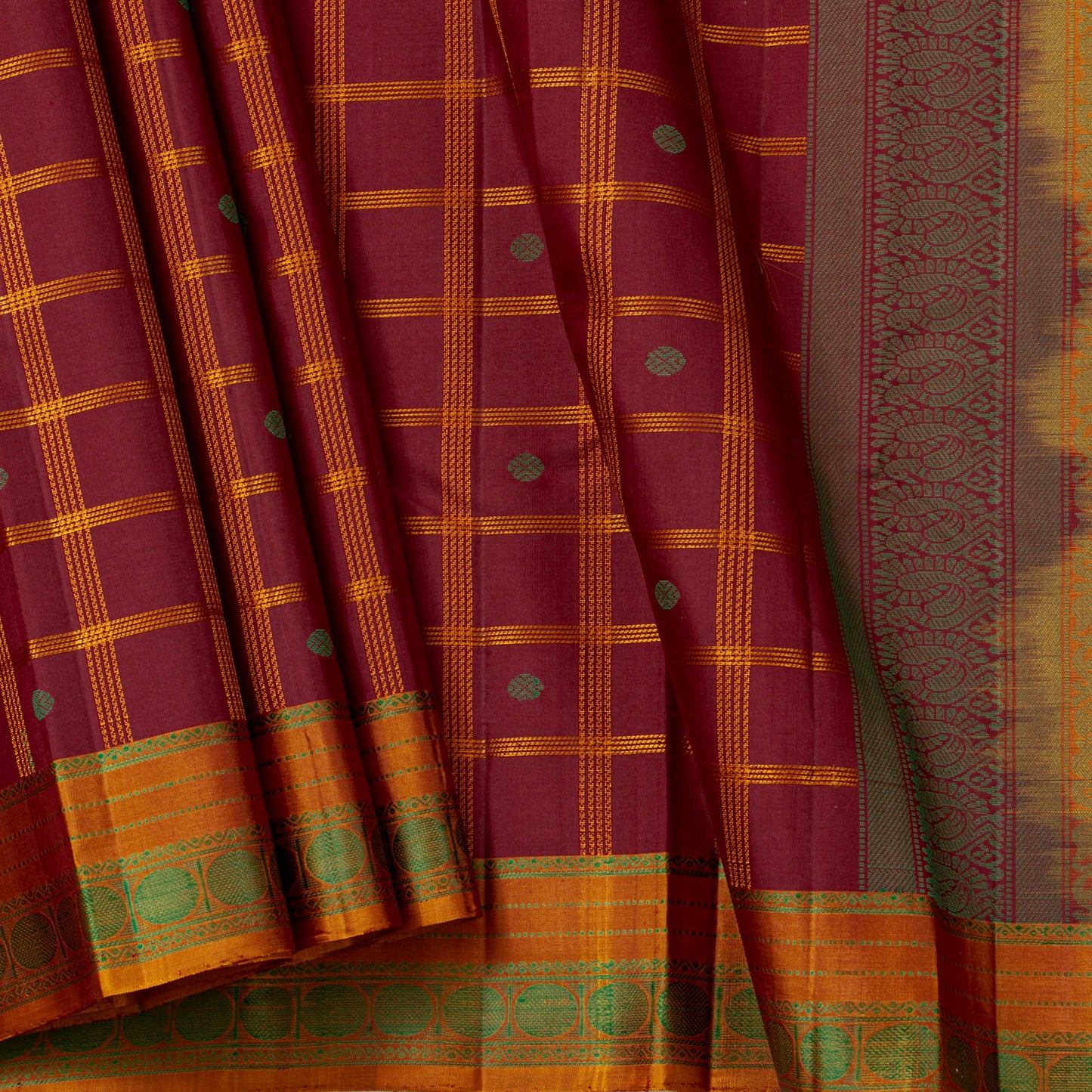 Maroon Kanchipuram Silk Saree With No Zari For Office Wear PV RM NZ 508 - Silk Sari - Panjavarnam PV RM NZ 508