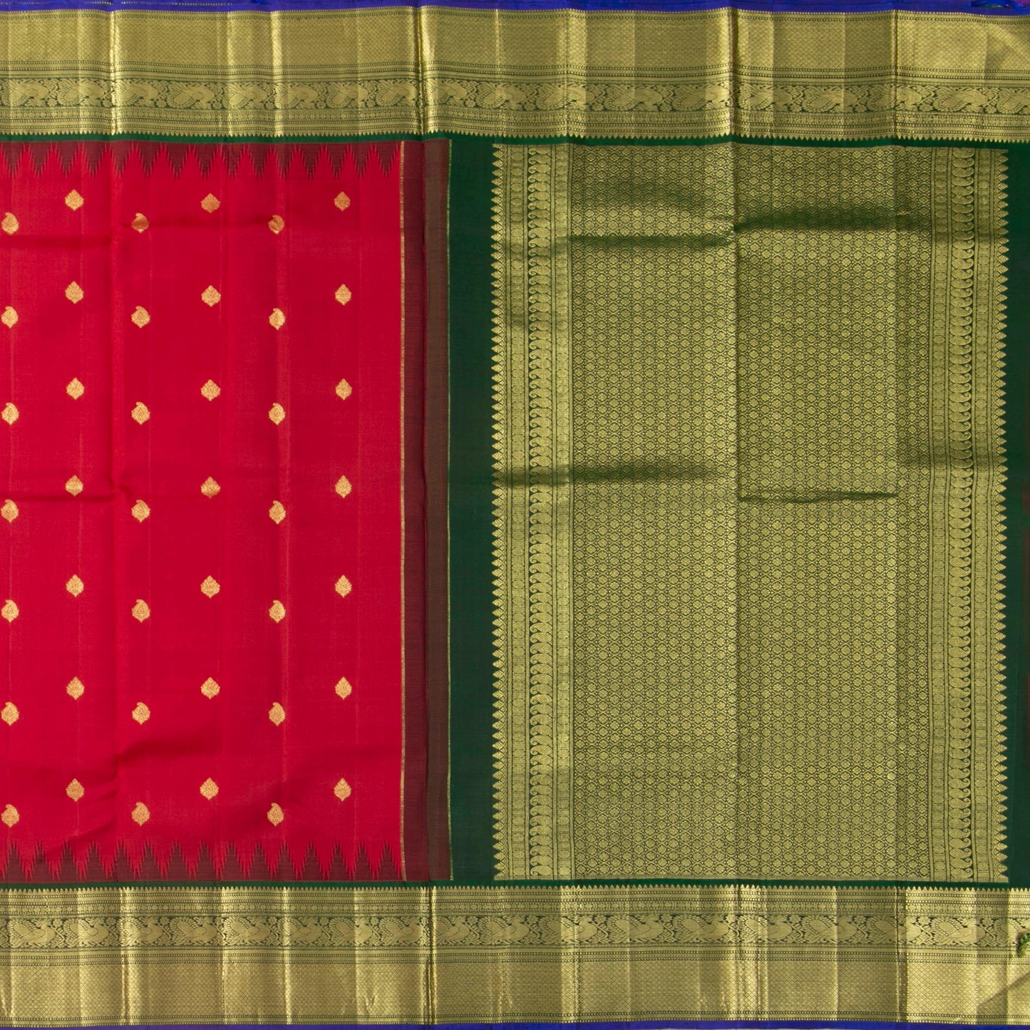 Red And Green Kanchipuram Silk Saree For Wedding Wear PV NYC 1629