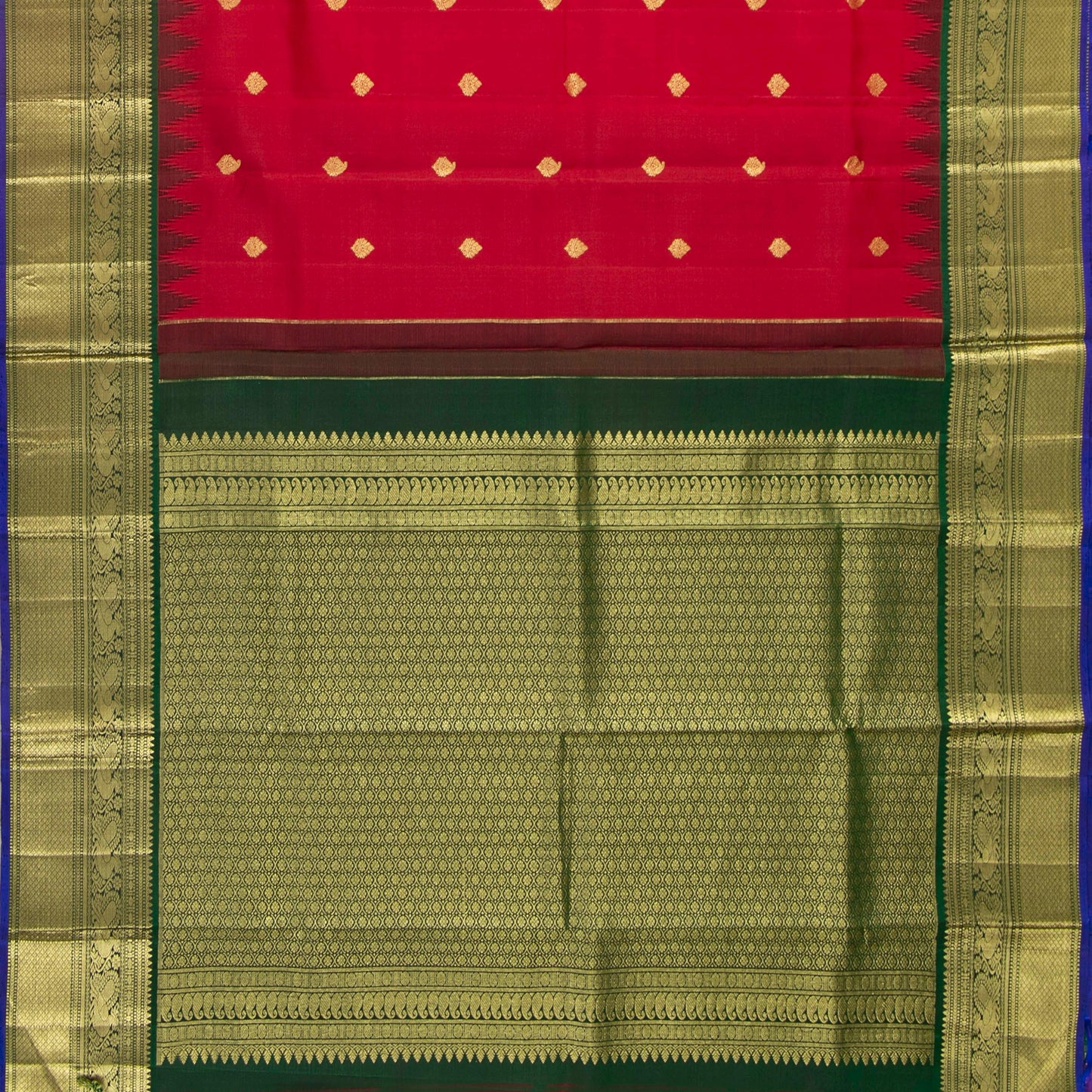 Red And Green Kanchipuram Silk Saree For Wedding Wear PV NYC 1629