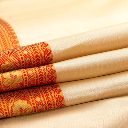 Off White Kanchipuram Silk Saree With No Zari For Office Wear PV RM NZ 509