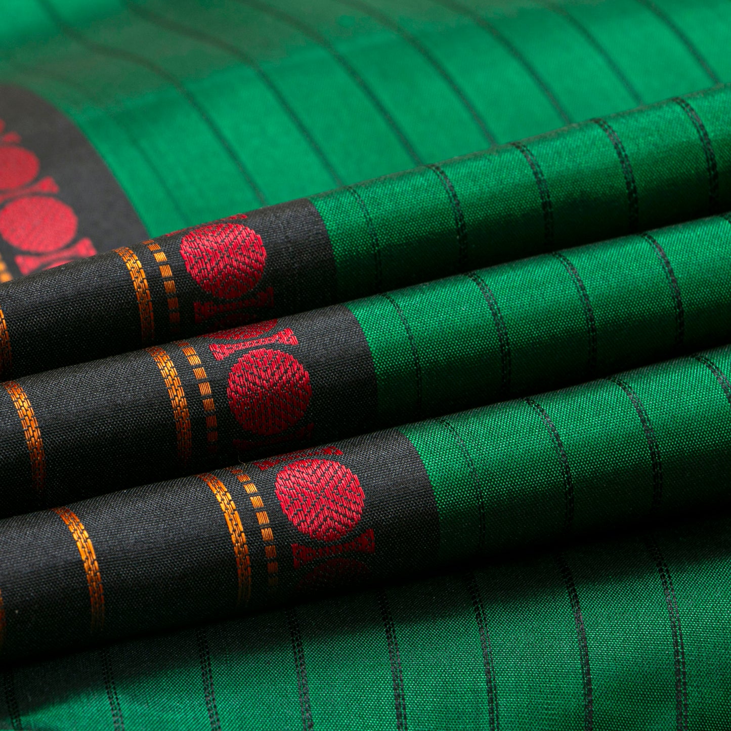 Green And Black Kanchipuram Silk Saree With No Zari For Office Wear PV RM NZ 500