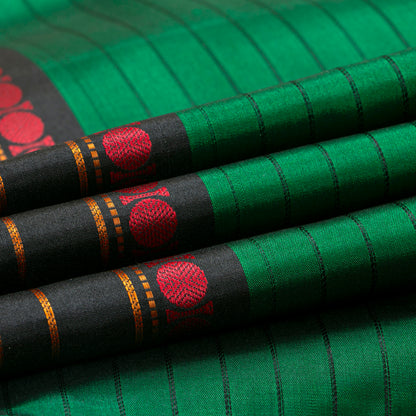 Green And Black Kanchipuram Silk Saree With No Zari For Office Wear PV RM NZ 500