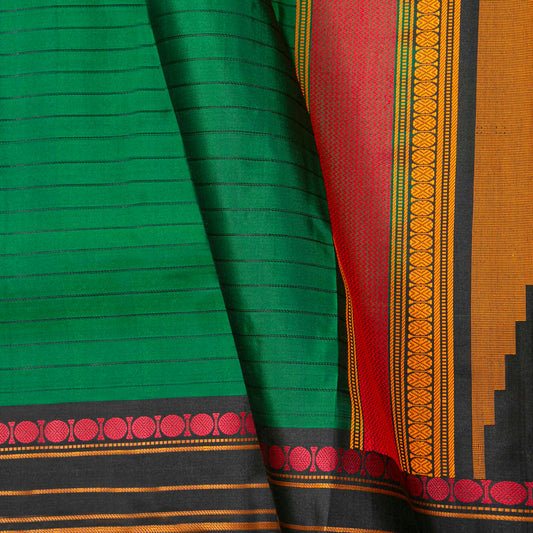 Green And Black Kanchipuram Silk Saree With No Zari For Office Wear PV RM NZ 500