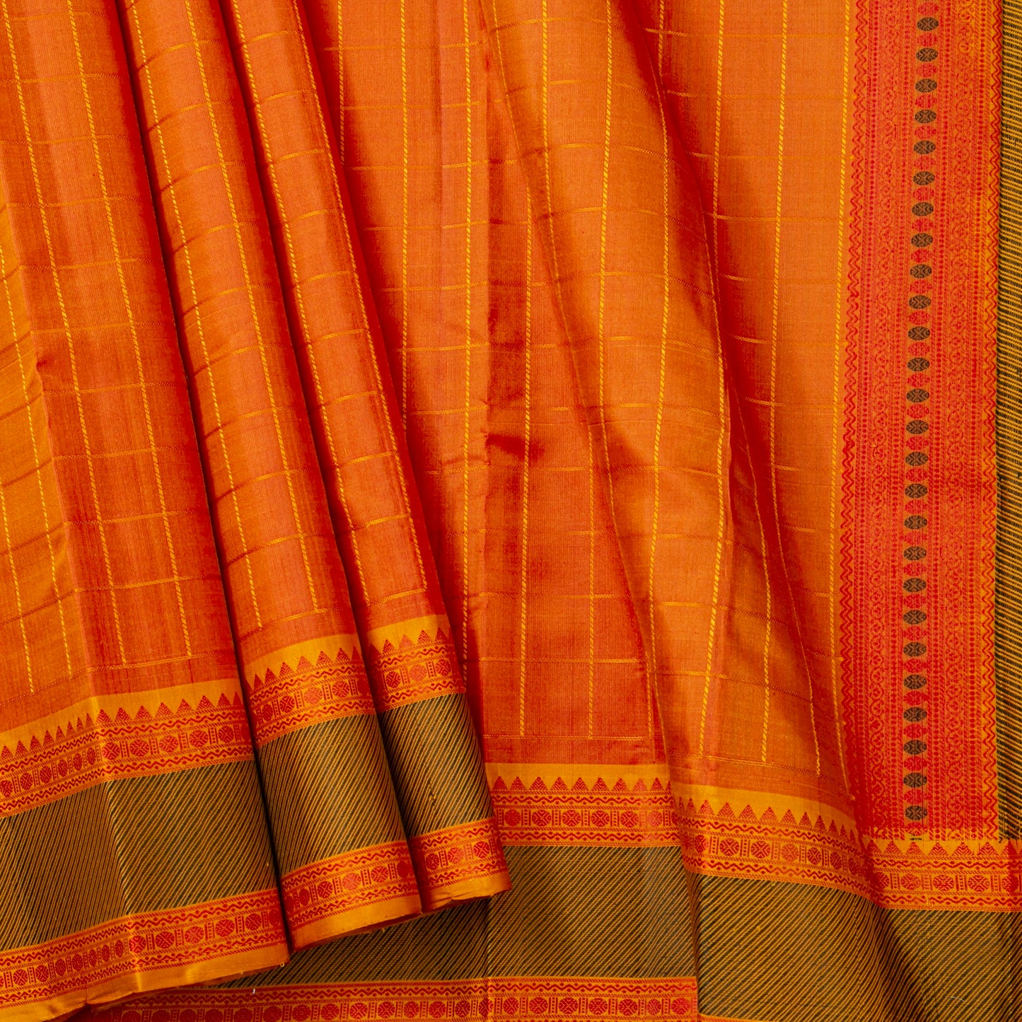 Orange Kanchipuram Silk Saree With No Zari For Office Wear PV RM NZ 497