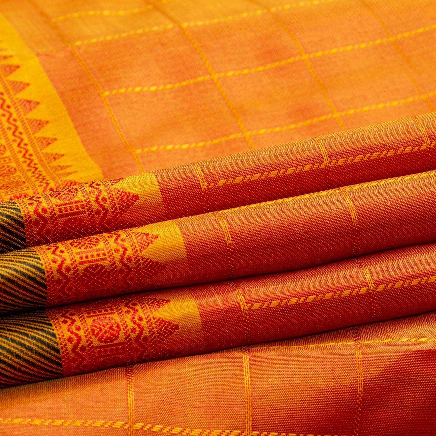 Orange Kanchipuram Silk Saree With No Zari For Office Wear PV RM NZ 497