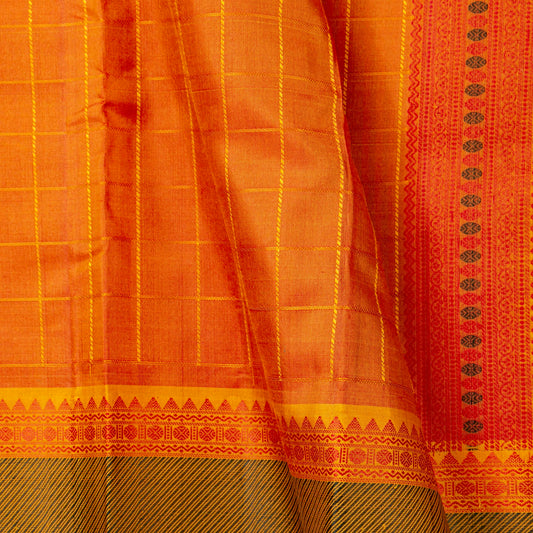 Orange Kanchipuram Silk Saree With No Zari For Office Wear PV RM NZ 497