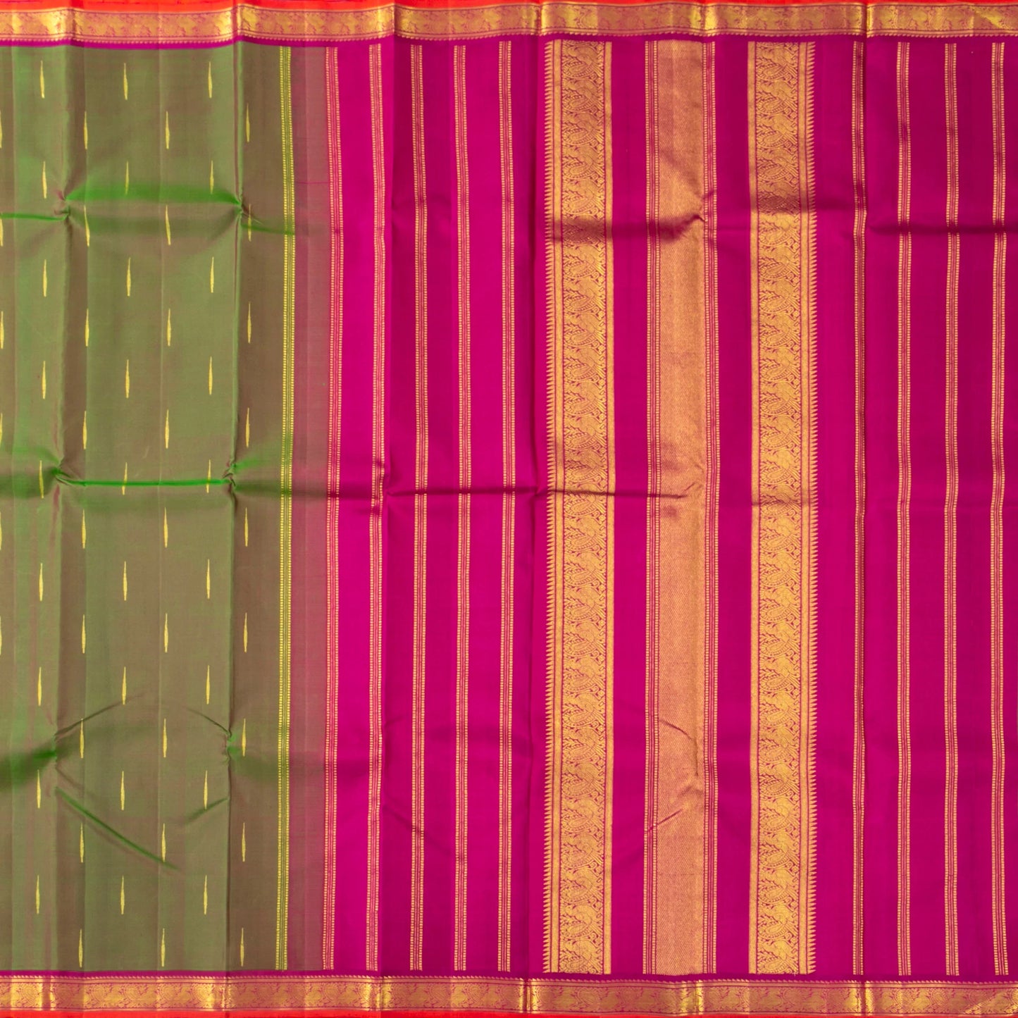 Green And Pink Kanchipuram Silk Saree For Festive Wear PV NYC 1720