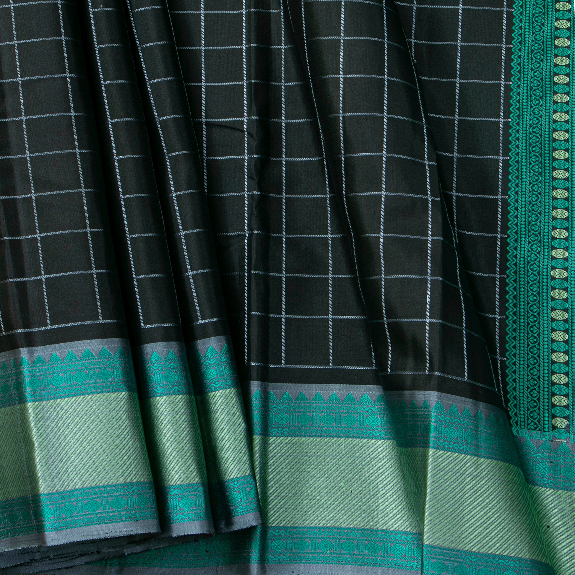 Black And Blue Kanchipuram Silk Saree With No Zari For Office Wear PV RM NZ 495 - Silk Sari - Panjavarnam PV RM NZ 495