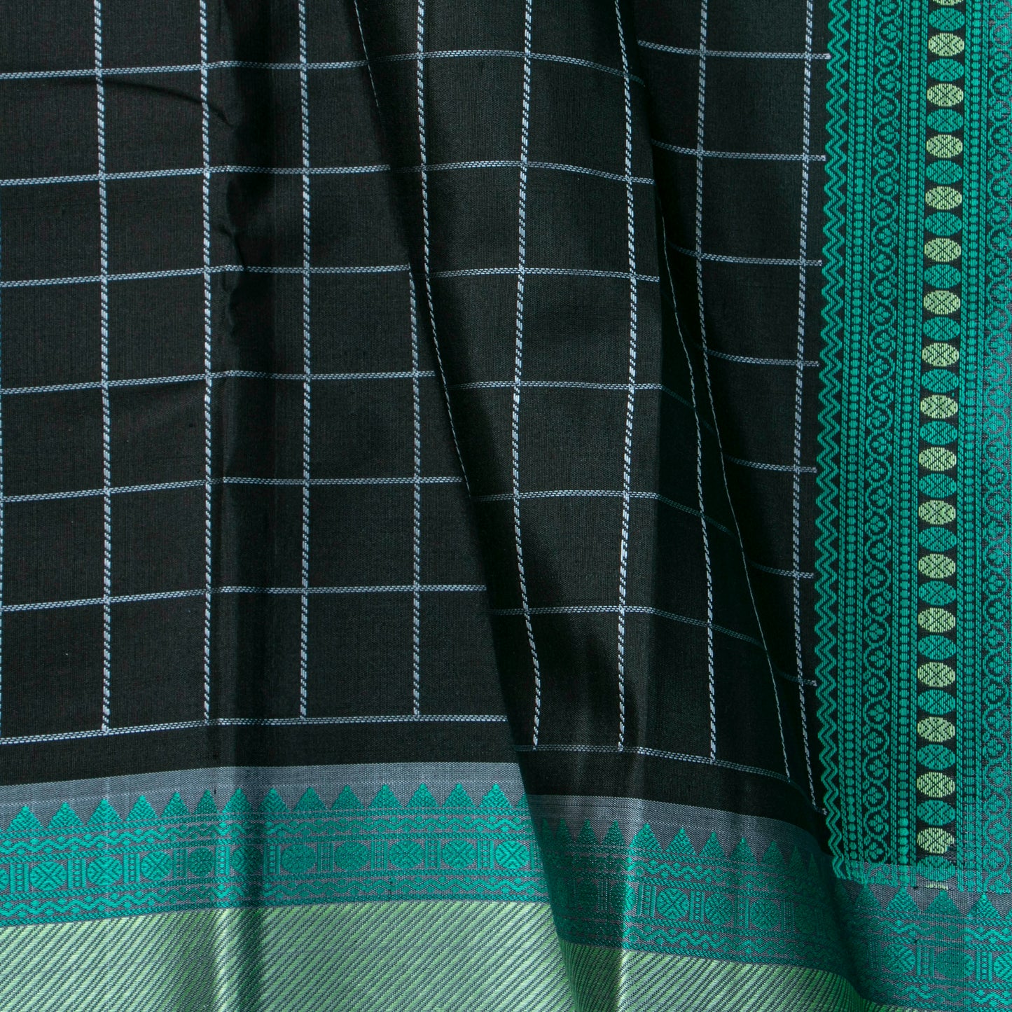 Black And Blue Kanchipuram Silk Saree With No Zari For Office Wear PV RM NZ 495 - Silk Sari - Panjavarnam PV RM NZ 495
