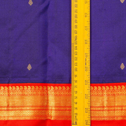 Blue And Red Kanchipuram Silk Saree For Festive Wear PV MEN 190 - Silk Sari - Panjavarnam PV MEN 190