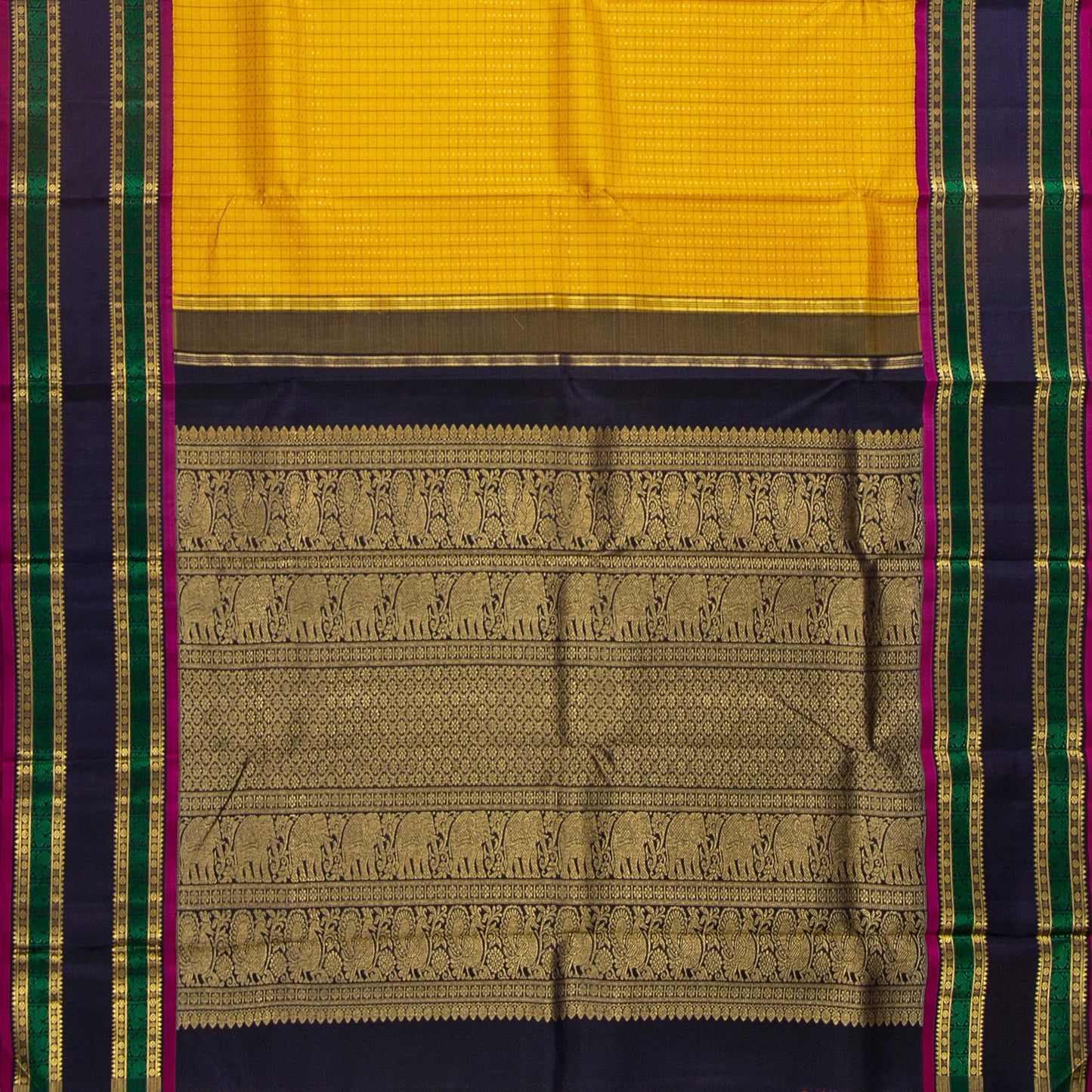 Yellow And Blue Kanchipuram Silk Saree For Wedding Wear PV NYC 1643