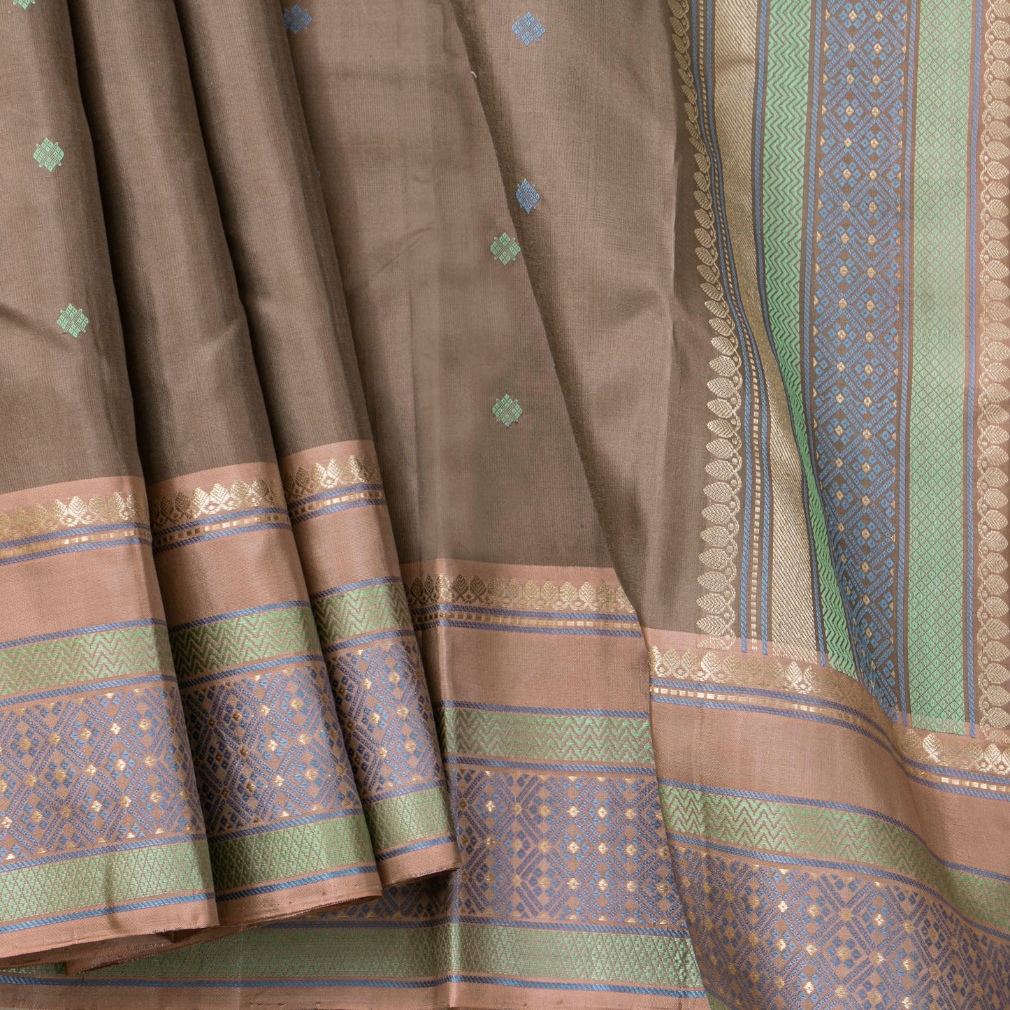 Fawn Kanchipuram Silk Saree With No Zari For Office Wear PV RM NZ 511
