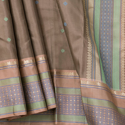 Fawn Kanchipuram Silk Saree With No Zari For Office Wear PV RM NZ 511