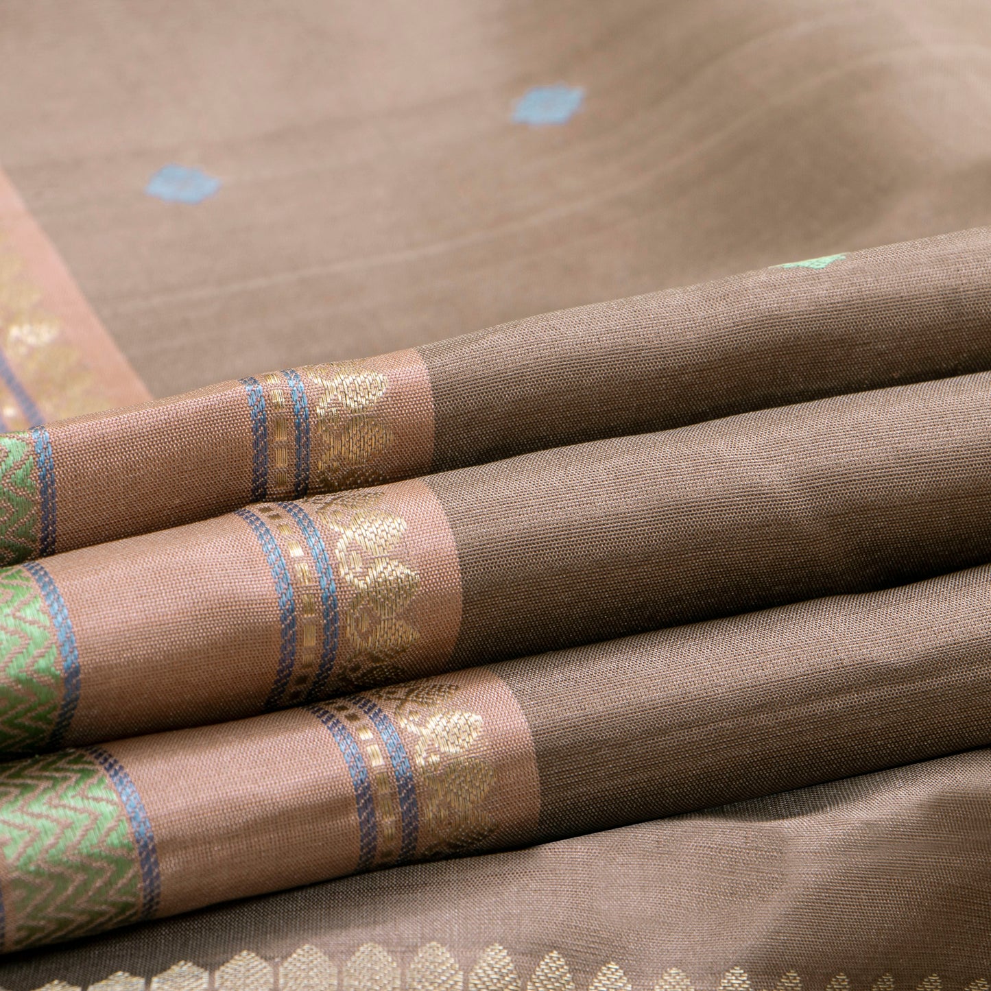 Fawn Kanchipuram Silk Saree With No Zari For Office Wear PV RM NZ 511