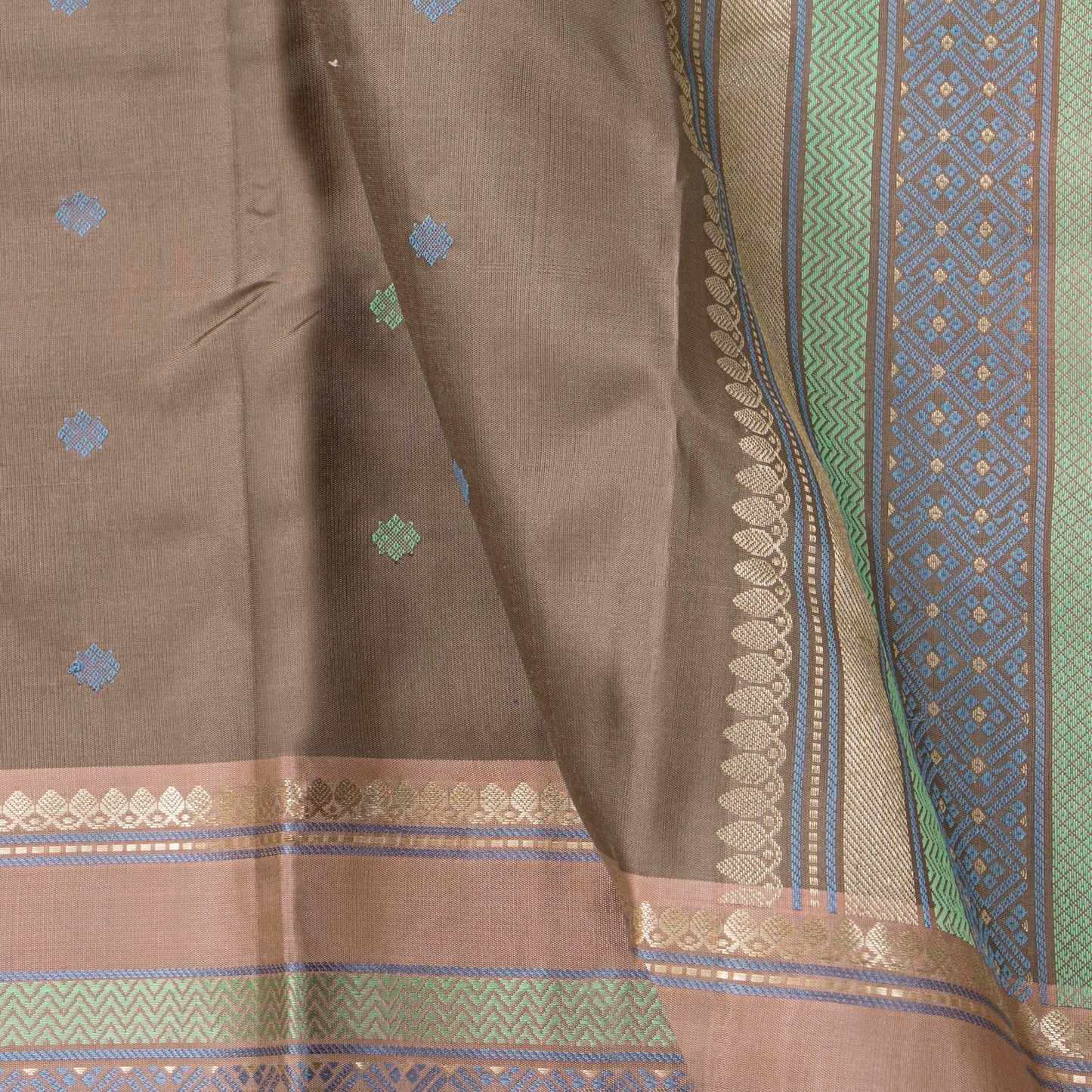 Fawn Kanchipuram Silk Saree With No Zari For Office Wear PV RM NZ 511