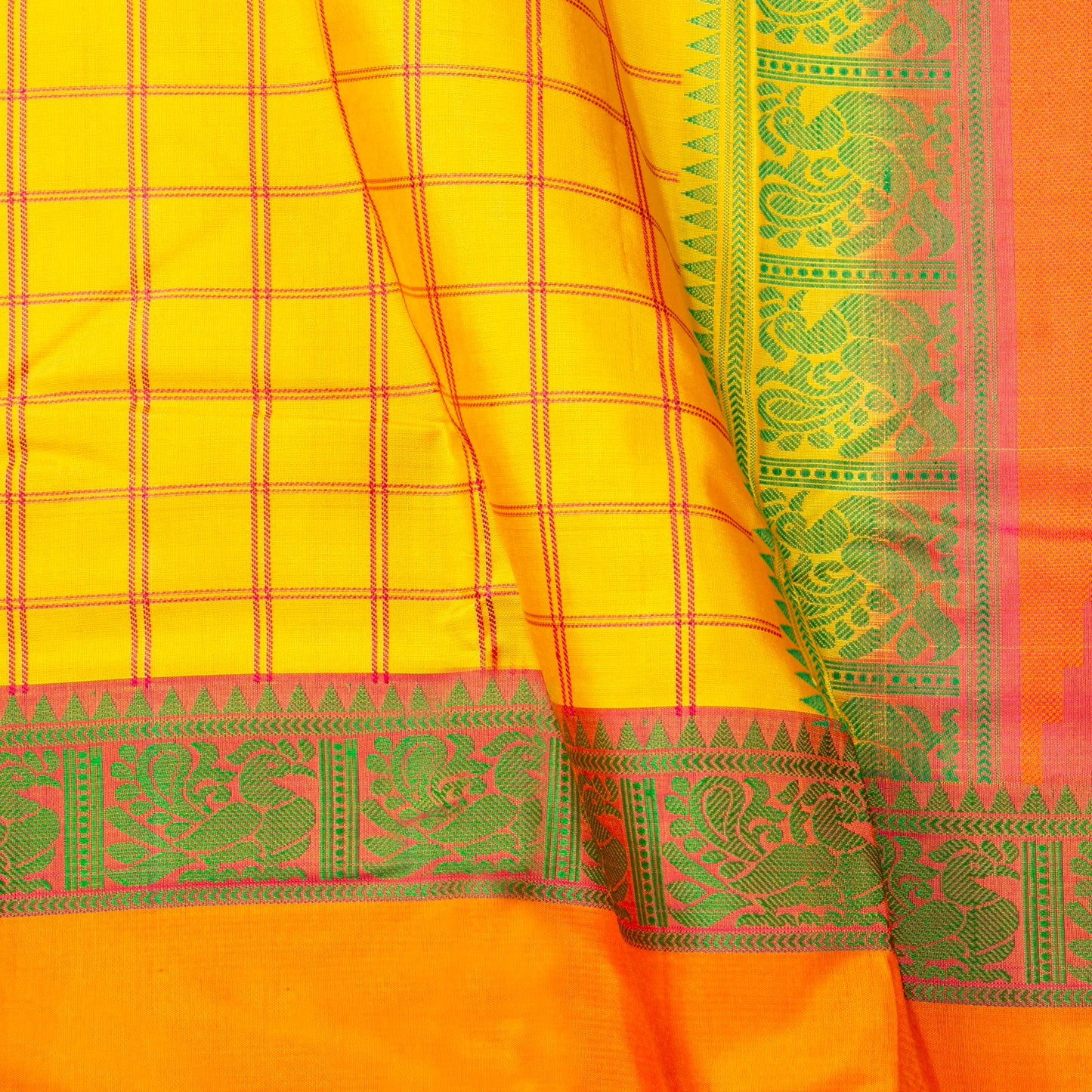 Yellow Kanchipuram Silk Saree With No Zari For Office Wear PV RM NZ 499 - Silk Sari - Panjavarnam PV RM NZ 499