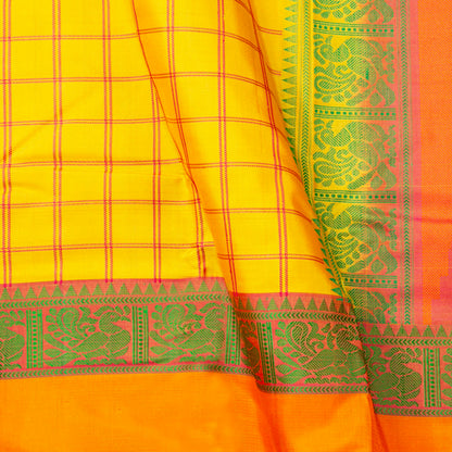 Yellow Kanchipuram Silk Saree With No Zari For Office Wear PV RM NZ 499 - Silk Sari - Panjavarnam PV RM NZ 499