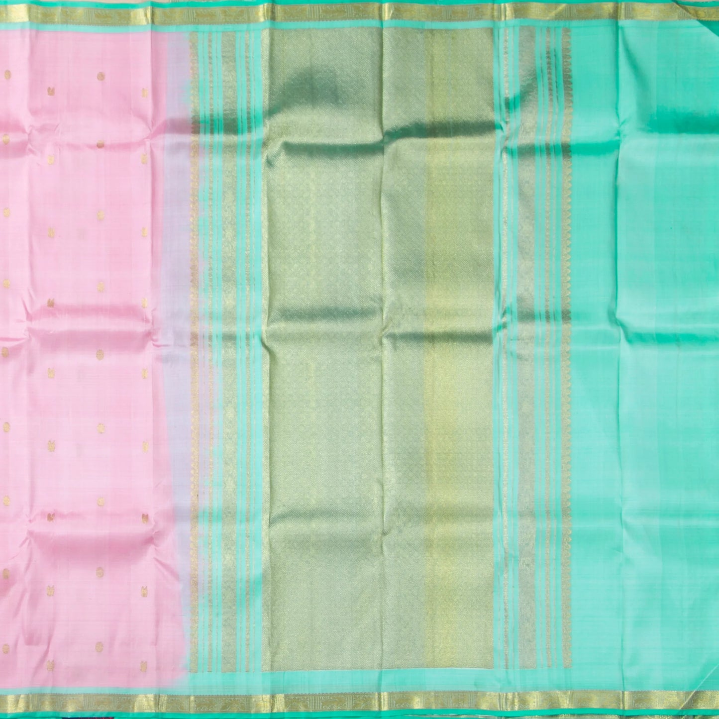 Pastel Pink And Green Kanchipuram Silk Saree For Festive Wear PV NYC 1606