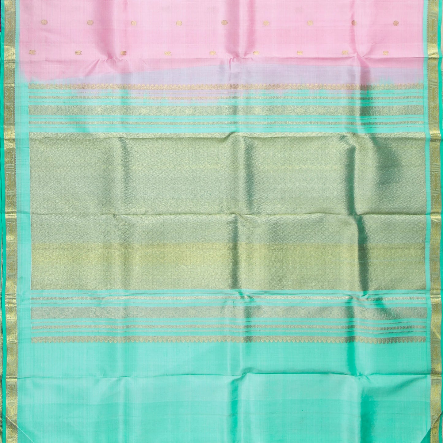 Pastel Pink And Green Kanchipuram Silk Saree For Festive Wear PV NYC 1606