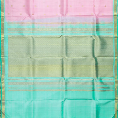Pastel Pink And Green Kanchipuram Silk Saree For Festive Wear PV NYC 1606