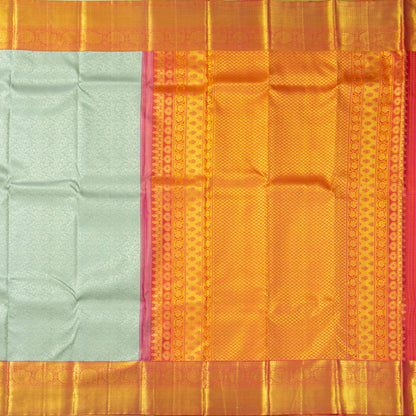 Pastel Turquoise And Orange Kanchipuram Silk Saree With Silver And Gold Zari For Bridal Wedding Wear PV NYC 1658