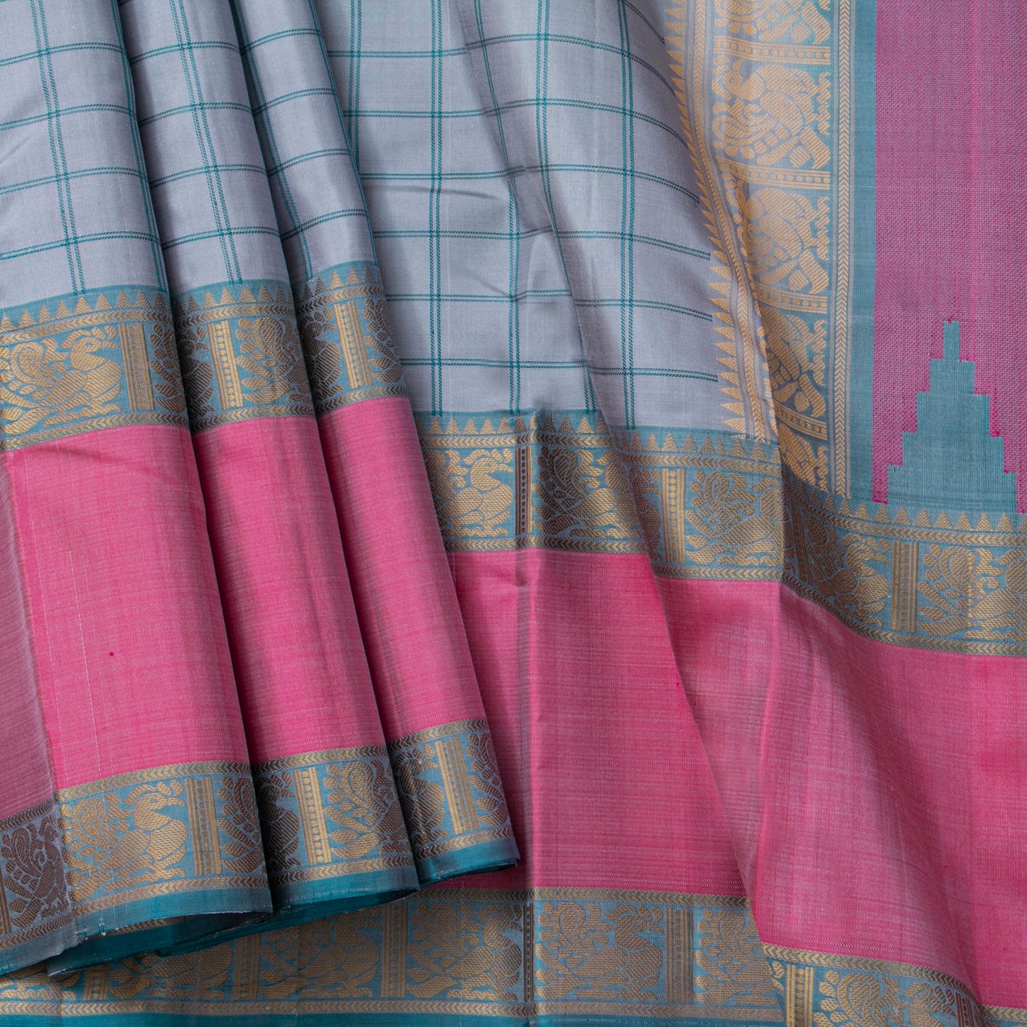 Grey Kanchipuram Silk Saree With No Zari For Office Wear PV RM NZ 498