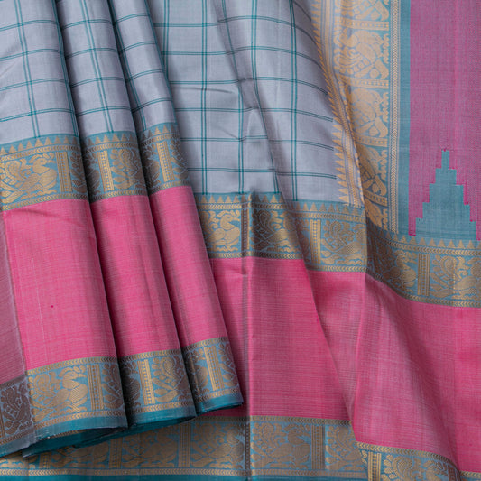 Grey Kanchipuram Silk Saree With No Zari For Office Wear PV RM NZ 498