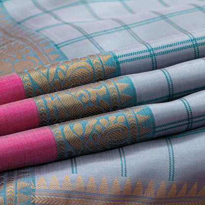 Grey Kanchipuram Silk Saree With No Zari For Office Wear PV RM NZ 498