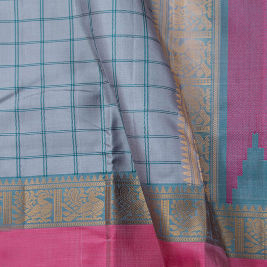 Grey Kanchipuram Silk Saree With No Zari For Office Wear PV RM NZ 498