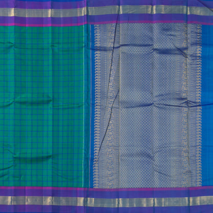 Turquoise Blue And Purple Kanchipuram Silk Saree For Festive Wear PV NYC 1628