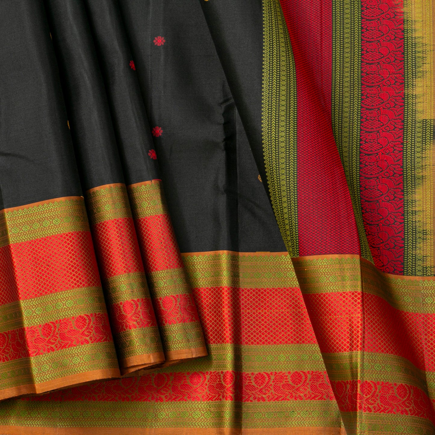 Black Kanchipuram Silk Saree With No Zari For Office Wear PV RM NZ 504 - Silk Sari - Panjavarnam PV RM NZ 504