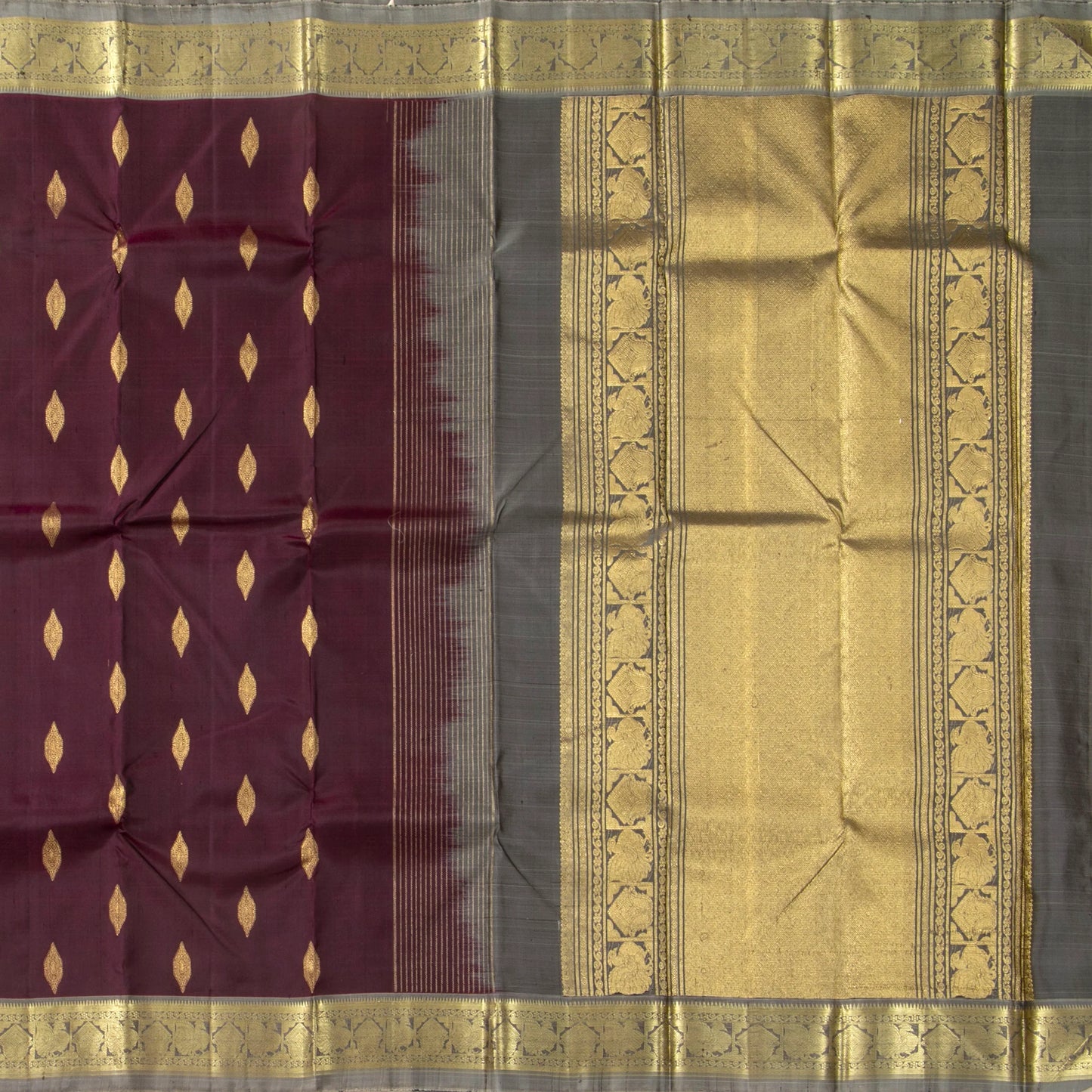 Purple And Grey Kanchipuram Silk Saree With Vanki Motifs For Festive Wear PV NYC 1639