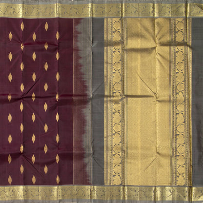 Purple And Grey Kanchipuram Silk Saree With Vanki Motifs For Festive Wear PV NYC 1639