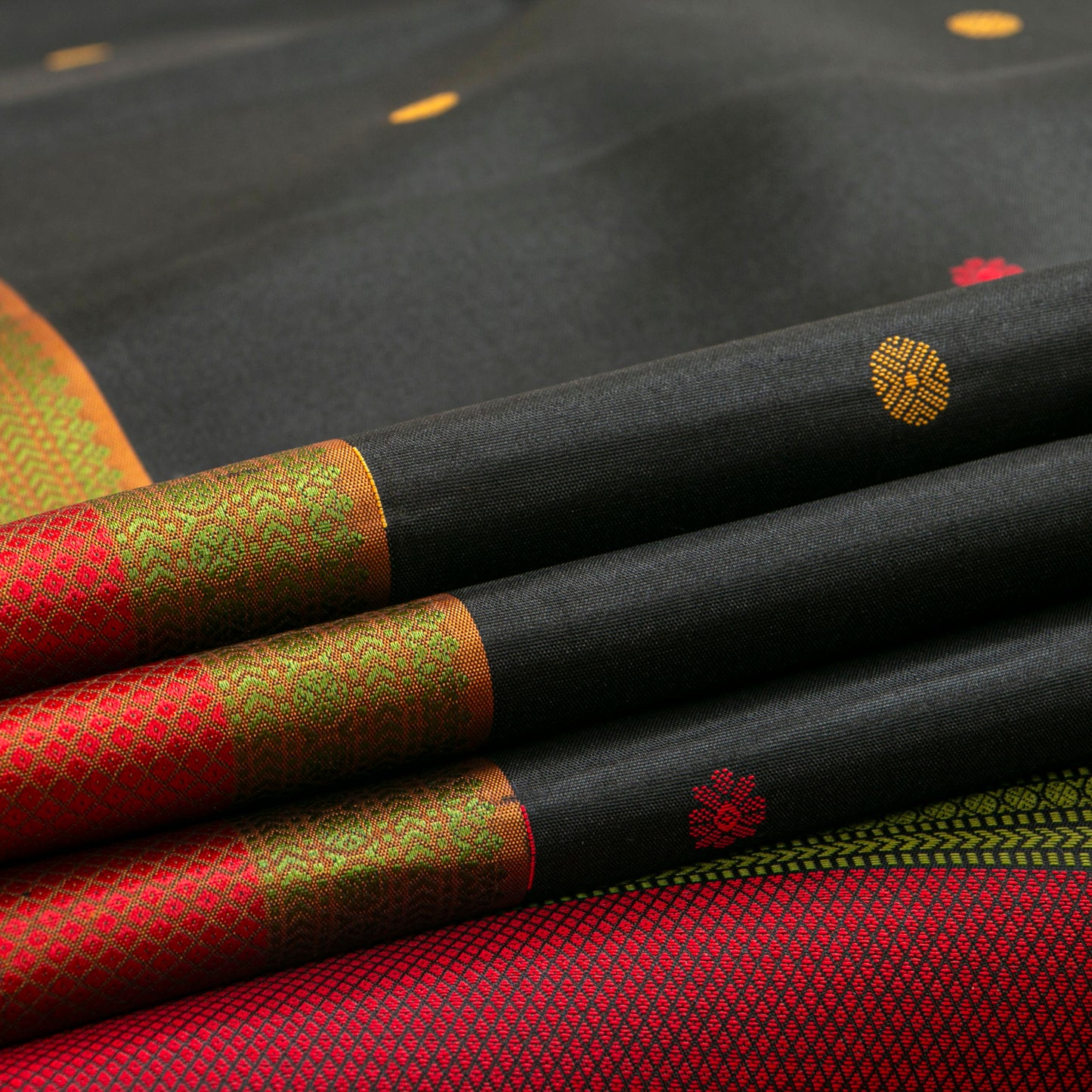 Black Kanchipuram Silk Saree With No Zari For Office Wear PV RM NZ 504 - Silk Sari - Panjavarnam PV RM NZ 504