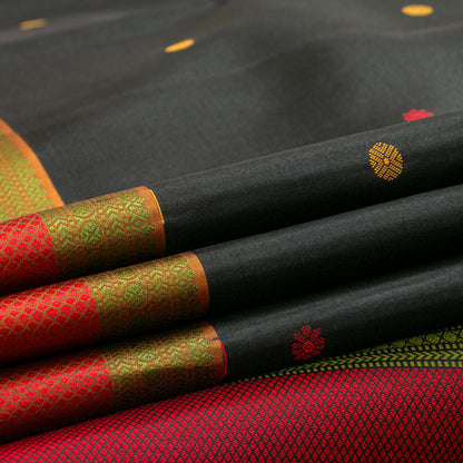Black Kanchipuram Silk Saree With No Zari For Office Wear PV RM NZ 504 - Silk Sari - Panjavarnam PV RM NZ 504