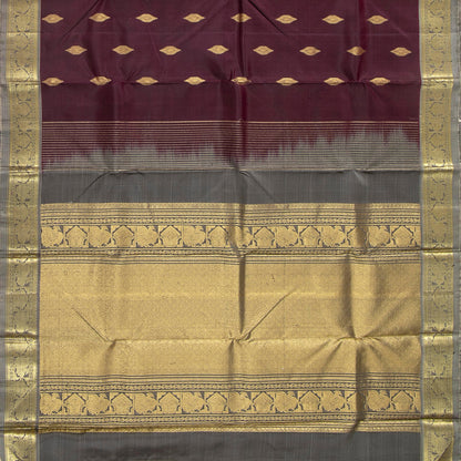 Purple And Grey Kanchipuram Silk Saree With Vanki Motifs For Festive Wear PV NYC 1639