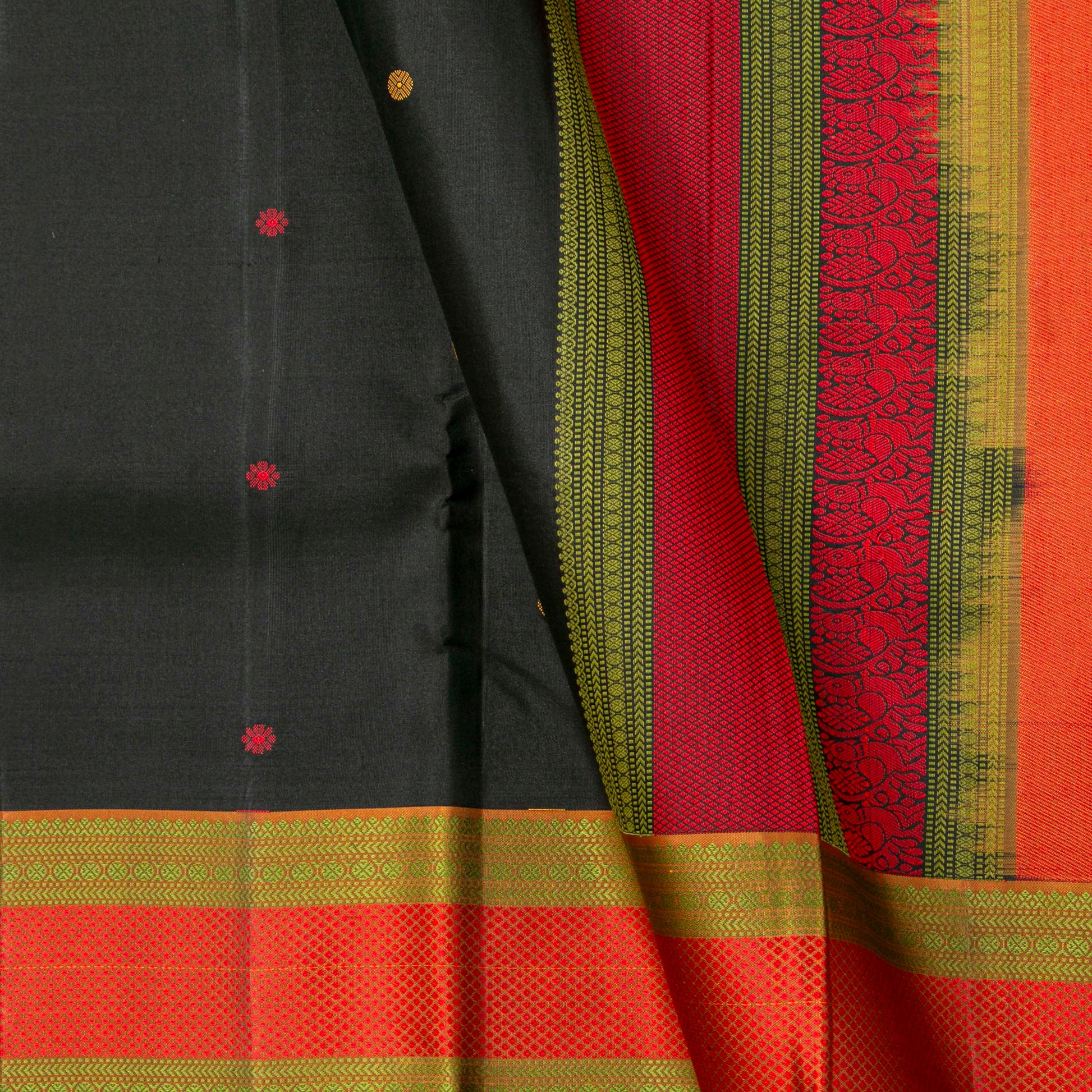 Black Kanchipuram Silk Saree With No Zari For Office Wear PV RM NZ 504 - Silk Sari - Panjavarnam PV RM NZ 504