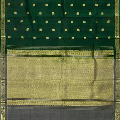 Bottle Green And Grey Kanchipuram Silk Saree With Small Border For Festive Wear PV NYC 1609