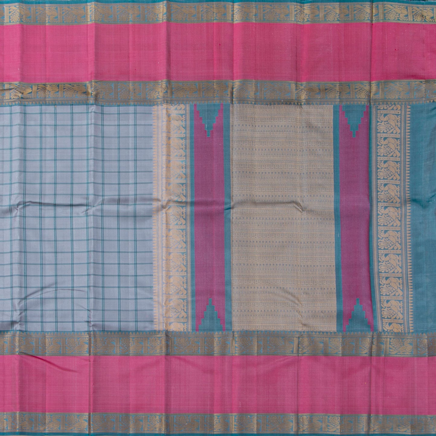 Grey Kanchipuram Silk Saree With No Zari For Office Wear PV RM NZ 498