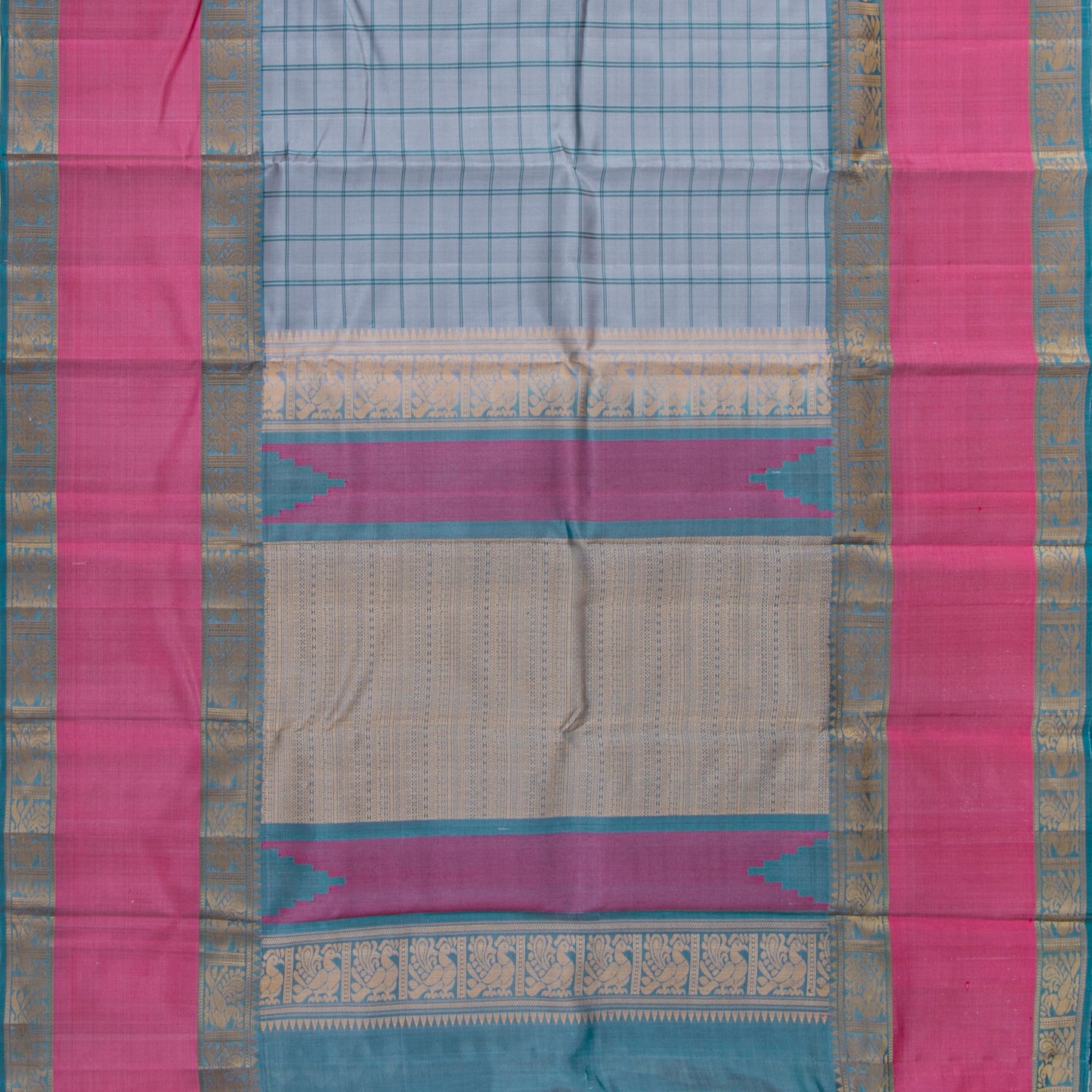 Grey Kanchipuram Silk Saree With No Zari For Office Wear PV RM NZ 498