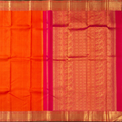 Orange And Pink Kanchipuram Silk Saree With Zari Checks For Wedding Wear PV NYC 1626