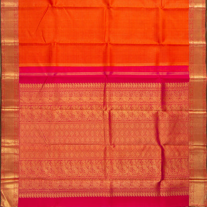 Orange And Pink Kanchipuram Silk Saree With Zari Checks For Wedding Wear PV NYC 1626