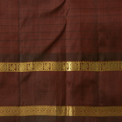 Maroon And Brown Kanchipuram Silk Saree With Rettai Pettu Border And Silver And Gold Zari For Festive Wear PV NYC 1608