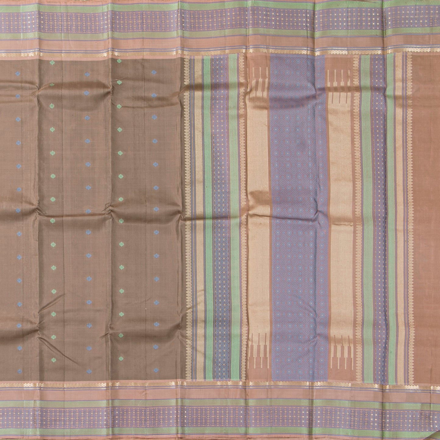 Fawn Kanchipuram Silk Saree With No Zari For Office Wear PV RM NZ 511