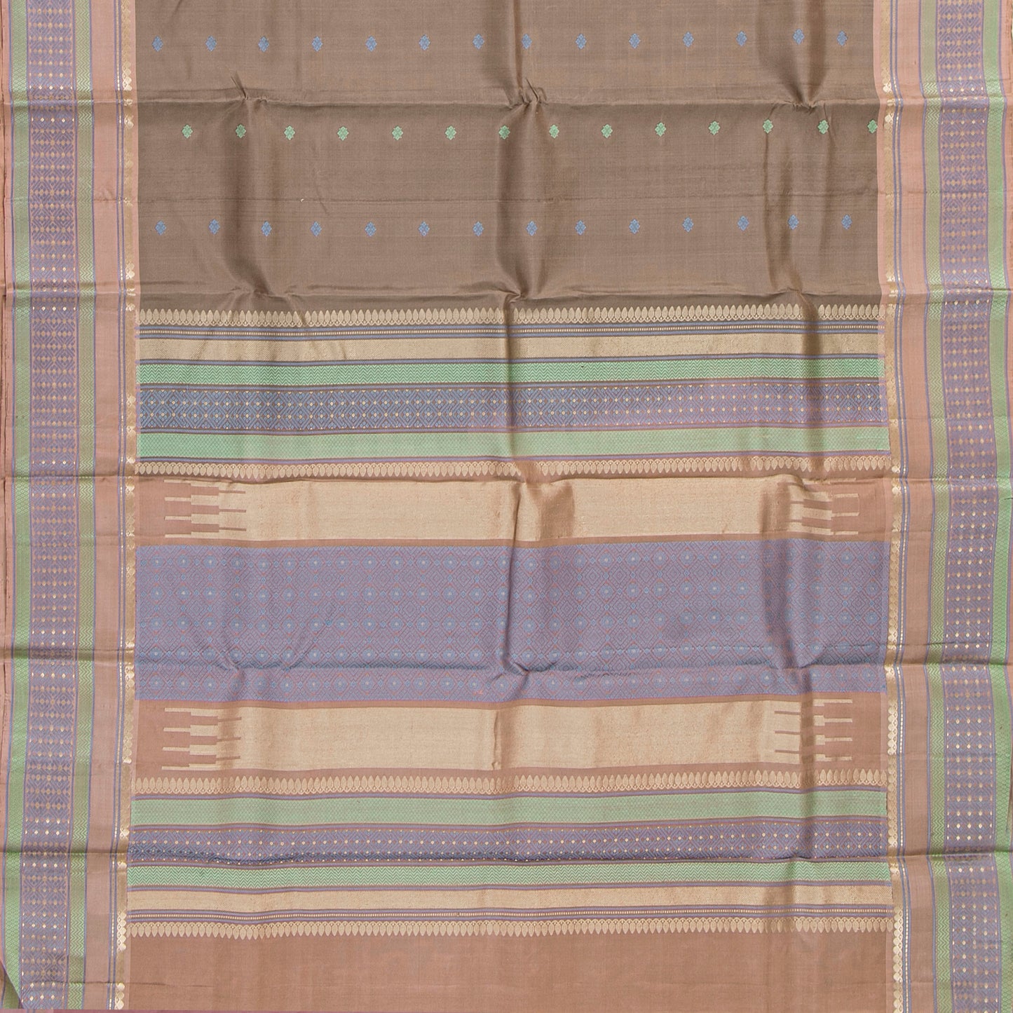 Fawn Kanchipuram Silk Saree With No Zari For Office Wear PV RM NZ 511