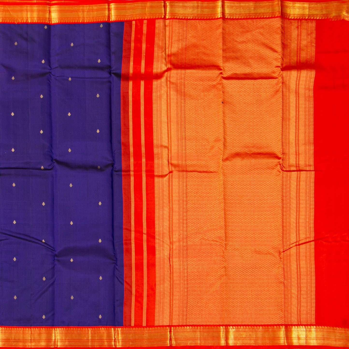 Blue And Red Kanchipuram Silk Saree For Festive Wear PV MEN 190 - Silk Sari - Panjavarnam PV MEN 190