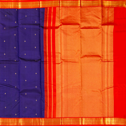 Blue And Red Kanchipuram Silk Saree For Festive Wear PV MEN 190 - Silk Sari - Panjavarnam PV MEN 190